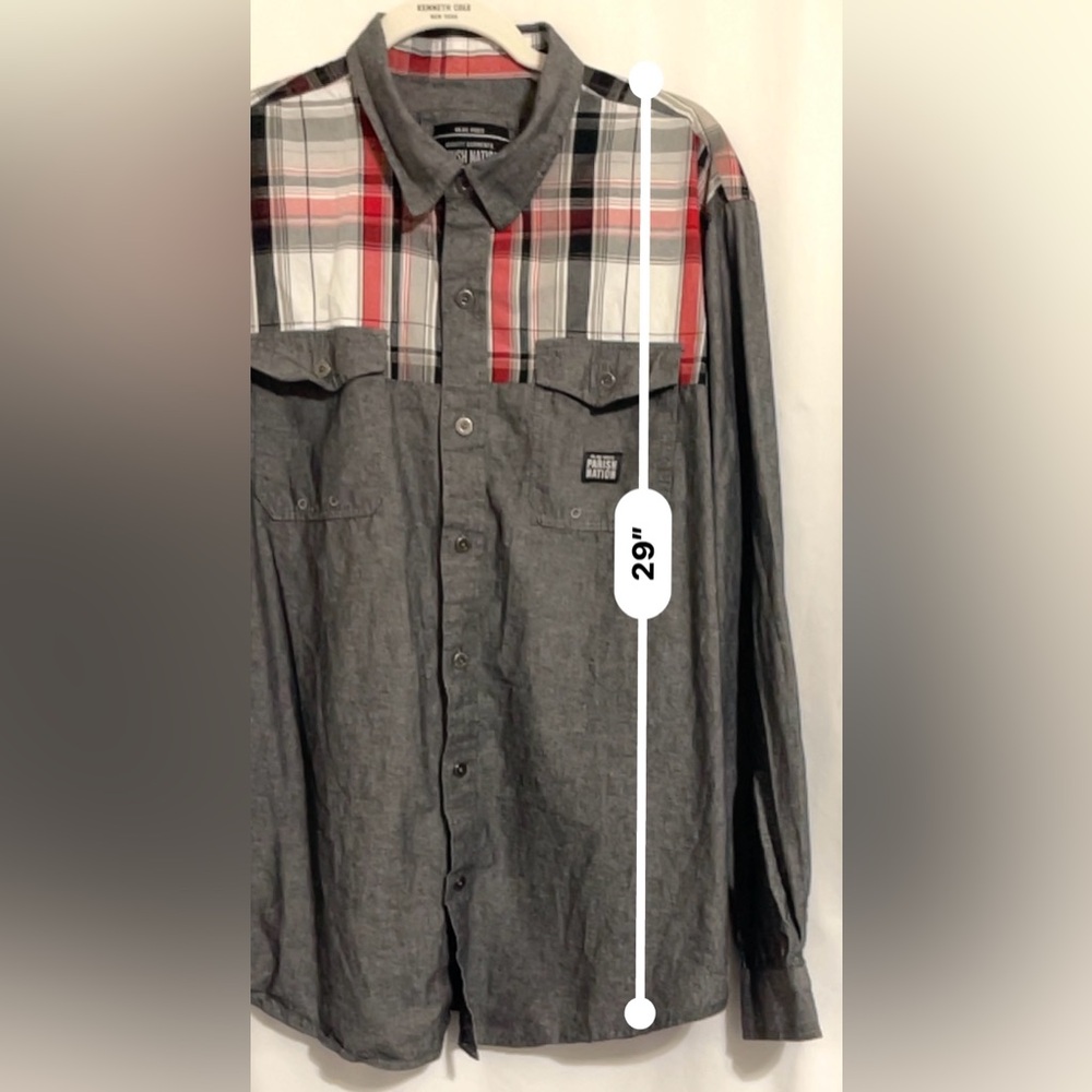 Parish Nation Shirt Long Sleeve Plaid Gray Elbow Patches Pockets Men’s Size  2XL - Picture 8 of 9